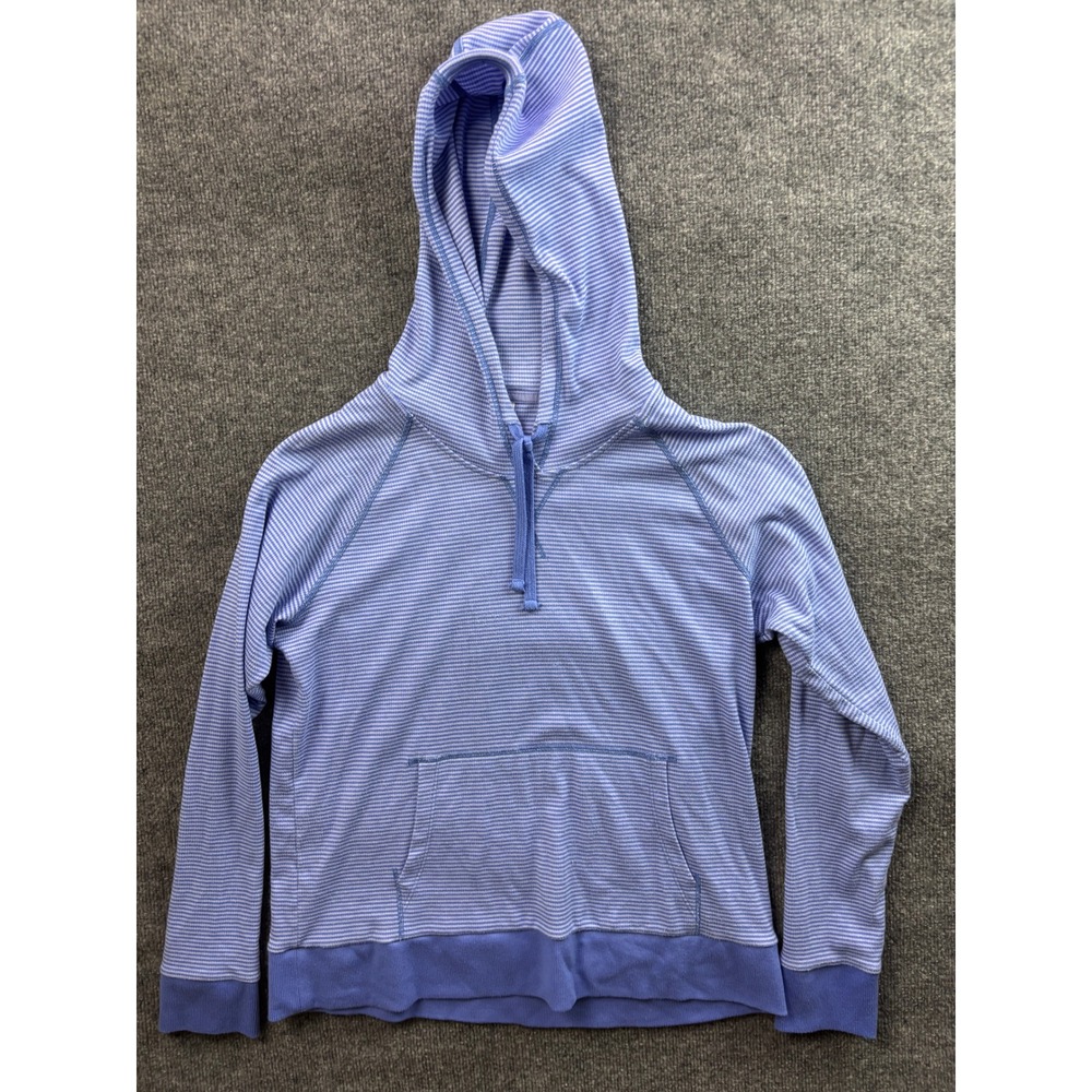 KUHL Hoodie Womens Large Blue Striped Pullover Kangaroo Pocket 4096